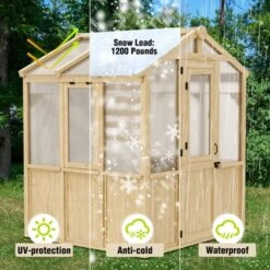 EAGLE PEAK Wooden Polycarbonate Walk-in Greenhouse, Cedar Hobby Green House With Roof Vent -D'Eco Store GUEST 5a912631 1db0 4099 a8c8 f382cb577c47
