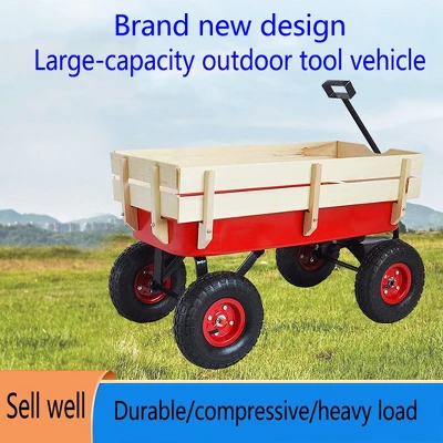 Outdoor Sport Wagon Tools Cart Wooden Side Panels Air Tires Wagon (red) 2 Outdoor Sport Wagon Tools Cart Wooden Side Panels Air Tires Wagon (red) - Image 2