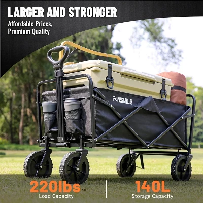 Collapsible Folding Wagon, Heavy Duty 220Lbs Capacity, Foldable Utility Cart For Outdoor Camping, Grocery, Sports, Beach - All Terrain 5 Collapsible Folding Wagon, Heavy Duty 220Lbs Capacity, Foldable Utility Cart For Outdoor Camping, Grocery, Sports, Beach - All Terrain - Image 5