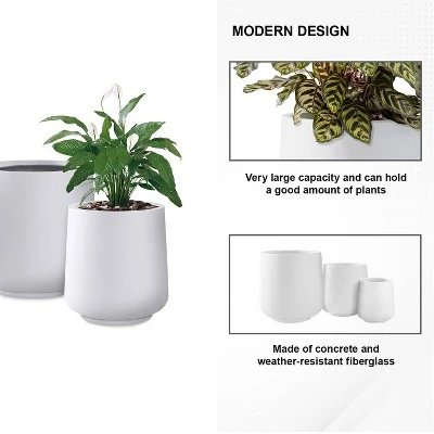 Rosemead Home & Garden 3pc Concrete Outdoor Planter Pots Chalk White 6 Rosemead Home & Garden 3pc Concrete Outdoor Planter Pots Chalk White - Image 6
