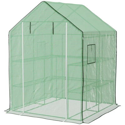 Outsunny 4.6' X 4.7' Portable Greenhouse, Small Walk-In Greenhouse, Hot House With 2 Tier U-Shape Flower Rack 3 Outsunny 4.6' X 4.7' Portable Greenhouse, Small Walk-In Greenhouse, Hot House With 2 Tier U-Shape Flower Rack - Image 3