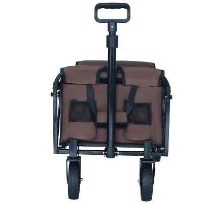 Expandable Dual-Layer Utility Wagon With 100% Extra Space - Grocery CartSupports 225lbs, Brown 2 Expandable Dual-Layer Utility Wagon With 100% Extra Space - Grocery CartSupports 225lbs, Brown - Image 2