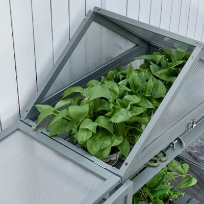 Outsunny 32" X 19" X 54" Garden Wood Cold Frame Greenhouse Flower Planter With Adjustable Shelves, Double Doors 4 Outsunny 32" X 19" X 54" Garden Wood Cold Frame Greenhouse Flower Planter With Adjustable Shelves, Double Doors - Image 4