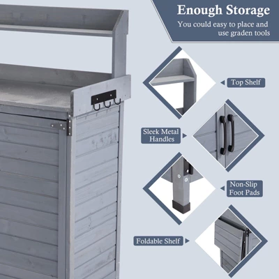 Garden Potting Bench Table, Outdoor Garden Horticultural Wooden Storage Cabinet, Solid Wood Planting Work Bench With Open Top 5 Garden Potting Bench Table, Outdoor Garden Horticultural Wooden Storage Cabinet, Solid Wood Planting Work Bench With Open Top - Image 5