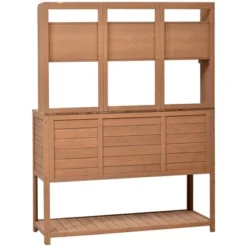 50”W Garden Potting Bench Table, Outdoor Patio Workstation With Hutch, Drawer And Adjustable Shelves, Fir Wood Frame, Brown/White/Natural-ModernLuxe -D'Eco Store GUEST 5d94da26 e0d2 4ac5 ba38 3c83b150c2e5