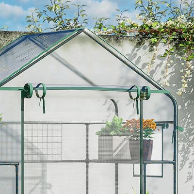 Outsunny 56" X 29" X 77" Walk-in Greenhouse Kit, Portable Green House With 3 Tier Shleves, Roll-Up Door, PE Cover For Backyard Garden 4 Outsunny 56" X 29" X 77" Walk-in Greenhouse Kit, Portable Green House With 3 Tier Shleves, Roll-Up Door, PE Cover For Backyard Garden - Image 4