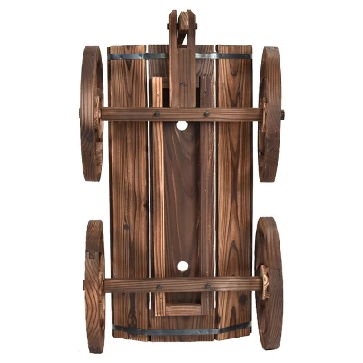 Costway Wood Wagon Flower Planter Pot Stand W/Wheels Home Garden Outdoor Decor 6 Costway Wood Wagon Flower Planter Pot Stand W/Wheels Home Garden Outdoor Decor - Image 6