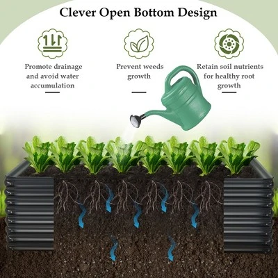 Costway 2 PCS Galvanized Raised Garden Bed Outdoor Planter Box Firewood Rack Log Holder 6 Costway 2 PCS Galvanized Raised Garden Bed Outdoor Planter Box Firewood Rack Log Holder - Image 6