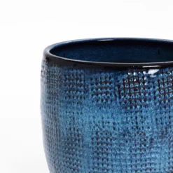 LuxenHome 12-Inch Ocean Blue Ceramic Planter Indoor Outdoor Plant Pot With Drainage Hole And Plug Modern Glazed Round Flower Pot Planter -D'Eco Store GUEST 6237c59d 118b 48fe a26f 9cd8a69b9a8d