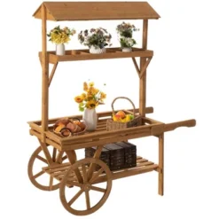 Vintiquewise Wooden 3 Tier Rolling Table Cart With 2 Wheels For Home Decor, Display Rack, Lemonade Stand, Food Stand, Or Tea Stall 13 Vintiquewise Wooden 3 Tier Rolling Table Cart With 2 Wheels For Home Decor, Display Rack, Lemonade Stand, Food Stand, Or Tea Stall -D'Eco Store GUEST 63543901 34bd 4d38 9cb2 cc621f0ad745