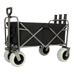 Fishing Cart W/ Rod Holders ,Beach Wagon With Big Wheels For Sand 500lbs Capacity - All Terrain Steel Frame Utility Cart W/ 9" Pneumatic Tires, Strap