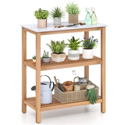 Tangkula 3-Tier Patio Garden Potting Bench Table W/ Acacia Wood 2 Slatted Shelves 10 Tangkula 3-Tier Patio Garden Potting Bench Table W/ Acacia Wood 2 Slatted Shelves - Image 10