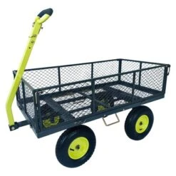 Yard Tuff 3-in-1 Dual Side Dump 24" X 48" Wagon With Fold Down Sides, 13" Pneumatic Tires, Easy Release Latch, And 1000 Lb. Capacity, Grey/Green -D'Eco Store GUEST 6850fe46 74ab 414d 93c4 4b1889cf483a