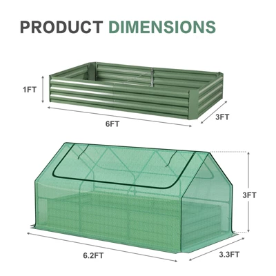 Aoodor 6 X 3 X 1 Ft Raised Garden Bed With Mini Greenhouse Kit, Metal Planter Box With 2 Roll-Up Zipper Doors For Vegetables, Herbs, And Flowers 2 Aoodor 6 X 3 X 1 Ft Raised Garden Bed With Mini Greenhouse Kit, Metal Planter Box With 2 Roll-Up Zipper Doors For Vegetables, Herbs, And Flowers - Image 2