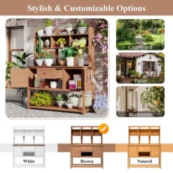 50”W Garden Potting Bench Table, Outdoor Patio Workstation With Hutch, Drawer And Adjustable Shelves, Fir Wood Frame, Brown/White/Natural-ModernLuxe -D'Eco Store GUEST 6a56af73 643b 4fe4 ac4d a3514505083d