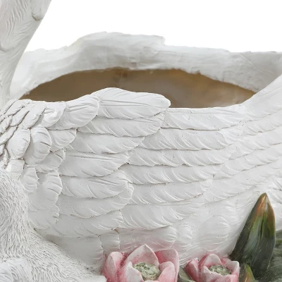 LuxenHome White Resin Swan Family Planter 2 LuxenHome White Resin Swan Family Planter - Image 2
