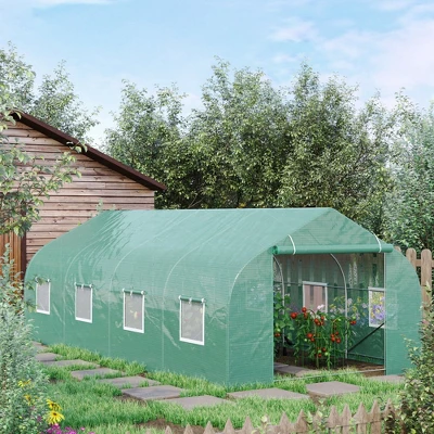 Outsunny Tunnel Greenhouse Large Walk-In Warm House Deluxe High GardenHot House With Roll Up Windows & Roll Up Door, Steel Frame 1 Outsunny Tunnel Greenhouse Large Walk-In Warm House Deluxe High GardenHot House With Roll Up Windows & Roll Up Door, Steel Frame