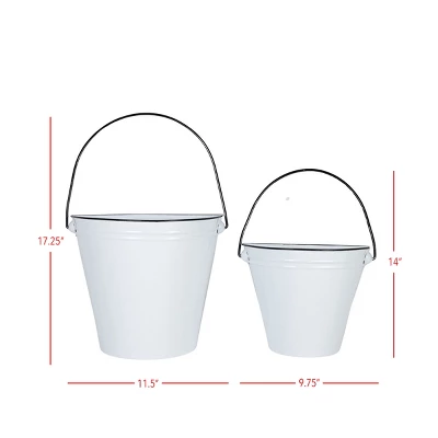 Set Of 2 Pail Wall Planters White Metal By Foreside Home & Garden 7 Set Of 2 Pail Wall Planters White Metal By Foreside Home & Garden - Image 7