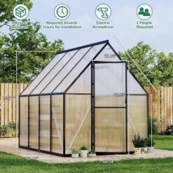 6x7ft Sturdy Aluminum Greenhouse With Polycarbonate Panels, Quick Assembly, Adjustable Roof Vent & Weather-Resistant Design For Outdoor Gardening