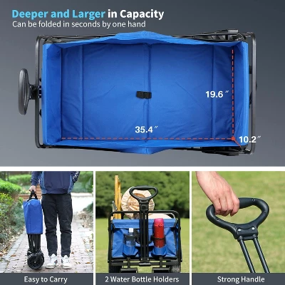 Acoinel Heavy Duty 350 Lbs Capacity Collapsible Wagon, Outdoor Folding Camping Wagons, Grocery Portable Utility Cart 4 Acoinel Heavy Duty 350 Lbs Capacity Collapsible Wagon, Outdoor Folding Camping Wagons, Grocery Portable Utility Cart - Image 4