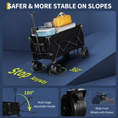 Wagon Cart, Folding Utility Heavy Duty Wagons Carts For Camping, All Terrain Beach Wagons Extended With Cup Holders, 500Lbs Weight Capacity 7 Wagon Cart, Folding Utility Heavy Duty Wagons Carts For Camping, All Terrain Beach Wagons Extended With Cup Holders, 500Lbs Weight Capacity - Image 7