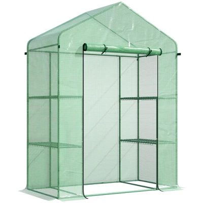 Outsunny 56" X 29" X 77" Walk-in Greenhouse Kit, Portable Green House With 3 Tier Shleves, Roll-Up Door, PE Cover For Backyard Garden 8 Outsunny 56" X 29" X 77" Walk-in Greenhouse Kit, Portable Green House With 3 Tier Shleves, Roll-Up Door, PE Cover For Backyard Garden - Image 8