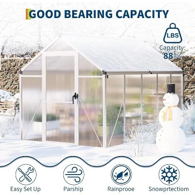 Acekool 6x10FT Aluminum Greenhouse - Polycarbonate Panels, Roof Vent & Sliding Door For Outdoor Gardening 6 Acekool 6x10FT Aluminum Greenhouse - Polycarbonate Panels, Roof Vent & Sliding Door For Outdoor Gardening - Image 6