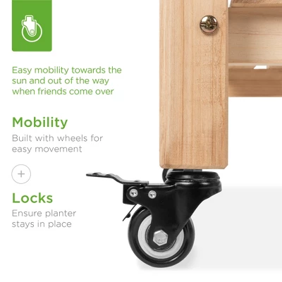 Best Choice Products Raised Garden Bed 48x23x32in Wood Mobile Elevated Planter W/ Wheel Locks, Shelf, Liner 2 Best Choice Products Raised Garden Bed 48x23x32in Wood Mobile Elevated Planter W/ Wheel Locks, Shelf, Liner - Image 2