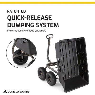 Gorilla Carts 1500 Pound Capacity Heavy Duty Poly Yard Garden Steel Dump Utility Wheelbarrow Wagon Cart With 2 In 1 Towing ATV Handle, Black 3 Gorilla Carts 1500 Pound Capacity Heavy Duty Poly Yard Garden Steel Dump Utility Wheelbarrow Wagon Cart With 2 In 1 Towing ATV Handle, Black - Image 3