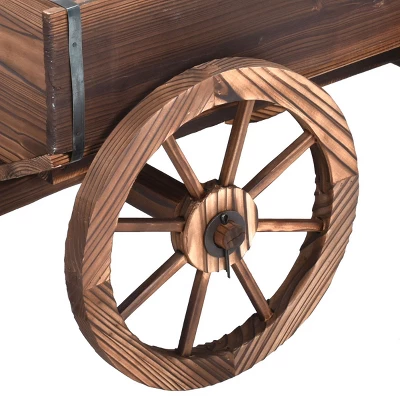 Costway Wood Wagon Flower Planter Pot Stand W/Wheels Home Garden Outdoor Decor 5 Costway Wood Wagon Flower Planter Pot Stand W/Wheels Home Garden Outdoor Decor - Image 5