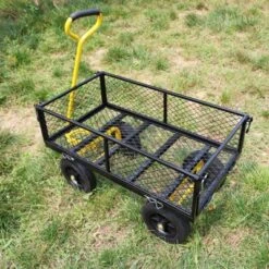 FURNIinspire Wheelbarrows And Lawn Carts Tools Cart Wagon Cart, Garden Cart Trucks With Solid Wheels And Yellow Handle, Black, 37“*19"*40" -D'Eco Store GUEST 73b7a777 45c1 42d2 b965 cbe849cb1058
