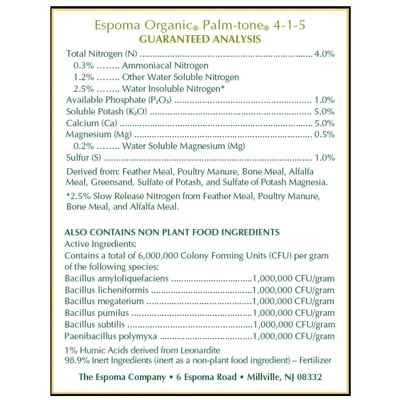 Espoma Organic Palm-Tone 4-1-5 Plant Food, 4lbs 2 Espoma Organic Palm-Tone 4-1-5 Plant Food, 4lbs - Image 2