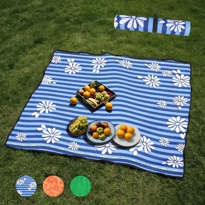 Heavy-Duty 480lbs Folding Wagon Cart With Bonus Picnic Mat - All-Terrain Beach Wheels, Drink Holders, Brakes & Side Pocket Blue Vertical Print 4 Heavy-Duty 480lbs Folding Wagon Cart With Bonus Picnic Mat - All-Terrain Beach Wheels, Drink Holders, Brakes & Side Pocket Blue Vertical Print - Image 4