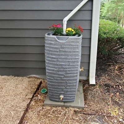 Good Ideas Impressions Riverwalk 50 Gallon Faux Slate Surface Dual Spigot Rain Barrel With 2 Brass Spigots And Screen, Dark Granite (2 Pack) 3 Good Ideas Impressions Riverwalk 50 Gallon Faux Slate Surface Dual Spigot Rain Barrel With 2 Brass Spigots And Screen, Dark Granite (2 Pack) - Image 3