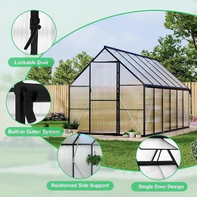 GustoWave 8x12 Ft Outdoor Greenhouse For Backyard Ideal Greenhouse Kit For Garden Or Yard, Black. 5 GustoWave 8x12 Ft Outdoor Greenhouse For Backyard Ideal Greenhouse Kit For Garden Or Yard, Black. - Image 5