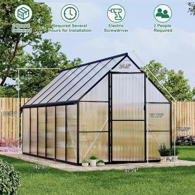 GustoWave 8x12 Ft Outdoor Greenhouse For Backyard Ideal Greenhouse Kit For Garden Or Yard, Black. 1 GustoWave 8x12 Ft Outdoor Greenhouse For Backyard Ideal Greenhouse Kit For Garden Or Yard, Black.