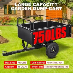 Acekool 750 Lbs Steel Dump Cart, 15 Cu.Ft Garden Utility Trailer With Dual Bearings, Pneumatic Tires, Hand Or Foot Dump For ATV, Tractor, Lawn Mower -D'Eco Store GUEST 773a5459 3bab 4724 9d0e 0f1f9c4139ae