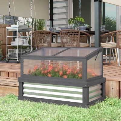 Outsunny Raised Garden Bed With Polycarbonate Greenhouse, Lean To Wooden Cold Frame Greenhouse, Flower Planter Protection, 41"x22.5"x28.25" 2 Outsunny Raised Garden Bed With Polycarbonate Greenhouse, Lean To Wooden Cold Frame Greenhouse, Flower Planter Protection, 41"x22.5"x28.25" - Image 2