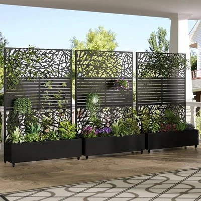 SpassWay 72"H Two-tone Patio Planter Box With Trellis Metal Raised Garden Bed Black Decorative Privacy Screen With Wheels 2 SpassWay 72"H Two-tone Patio Planter Box With Trellis Metal Raised Garden Bed Black Decorative Privacy Screen With Wheels - Image 2