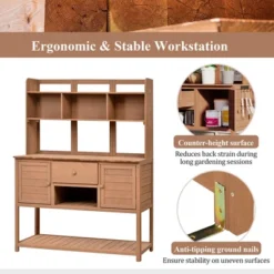 50”W Garden Potting Bench Table, Outdoor Patio Workstation With Hutch, Drawer And Adjustable Shelves, Fir Wood Frame, Brown/White/Natural-ModernLuxe -D'Eco Store GUEST 7ac81846 164e 48a7 9c42 511b7c40e390