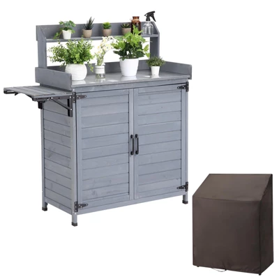Garden Potting Bench Table, Outdoor Garden Horticultural Wooden Storage Cabinet, Solid Wood Planting Work Bench With Open Top 1 Garden Potting Bench Table, Outdoor Garden Horticultural Wooden Storage Cabinet, Solid Wood Planting Work Bench With Open Top