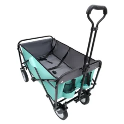 Collapsible Foldable Wagon Cart With Strapping System Beach Wagon Utility Cart Utility Wagon Grocery Car Green