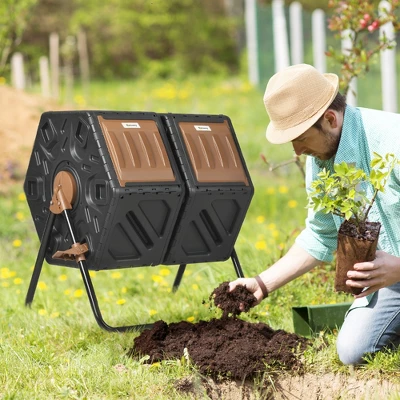 Outsunny Rotating Composter, 34.5 Gallon Dual Chamber Compost Bin With Ventilation Openings And Steel Legs 2 Outsunny Rotating Composter, 34.5 Gallon Dual Chamber Compost Bin With Ventilation Openings And Steel Legs - Image 2