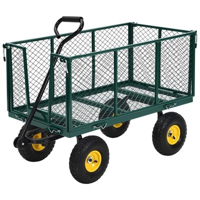 Heavy Duty Steel Garden Cart,550 LBS Capacity 3-in-1 Pullable Metal Wagon With 10" Pneumatic Wheels,180°Rotating Handle & Removable Sides, Green 9 Heavy Duty Steel Garden Cart,550 LBS Capacity 3-in-1 Pullable Metal Wagon With 10" Pneumatic Wheels,180°Rotating Handle & Removable Sides, Green - Image 9
