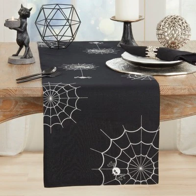 Saro Lifestyle Spiderweb Table Runner, 16"x70", Black 2 Saro Lifestyle Spiderweb Table Runner, 16"x70", Black - Image 2