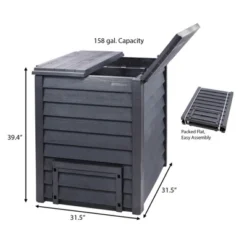 Thermo-Wood Composter – 158 Gal – Recycled Plastic, Tool-Free Assembly, Dual Lids