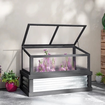 Outsunny Raised Garden Bed With Polycarbonate Greenhouse, Lean To Wooden Cold Frame Greenhouse, Flower Planter Protection, 41"x22.5"x28.25" 5 Outsunny Raised Garden Bed With Polycarbonate Greenhouse, Lean To Wooden Cold Frame Greenhouse, Flower Planter Protection, 41"x22.5"x28.25" - Image 5