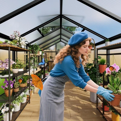 Homfan Greenhouse For Outdoors,Polycarbonate Greenhouse With Roof Vent, Aluminum Walk-in Greenhouse For Outside Garden Backyard, Patio, Lawn 2 Homfan Greenhouse For Outdoors,Polycarbonate Greenhouse With Roof Vent, Aluminum Walk-in Greenhouse For Outside Garden Backyard, Patio, Lawn - Image 2