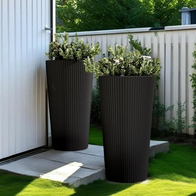 NAYSAYE Planter 2PCS Tall Indoor And Outdoor Planter Pot Large Flower Cone Striped Plastic Flower Pot For Home Garden Patio 1 NAYSAYE Planter 2PCS Tall Indoor And Outdoor Planter Pot Large Flower Cone Striped Plastic Flower Pot For Home Garden Patio