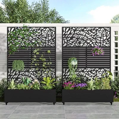 SpassWay 72"H Two-tone Patio Planter Box With Trellis Metal Raised Garden Bed Black Decorative Privacy Screen With Wheels 10 SpassWay 72"H Two-tone Patio Planter Box With Trellis Metal Raised Garden Bed Black Decorative Privacy Screen With Wheels - Image 10